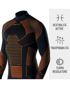 Biotex Maglia Ciclismo Running Intima Invernale Manica Lunga Warm Lupetto Icebreak Nero Arancio