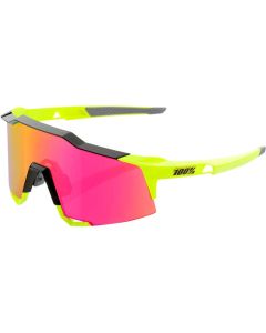 Occhiali Ciclismo 100% SPEEDCRAFTNero Lucido e Giallo Fluo Lenti Purple Multilayer Mirror