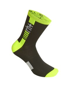 Calza Bike Logo Sock15  Rh+  Ciclismo e Running Fashion Sock 15 BLACK NERO e VERDE ACIDO