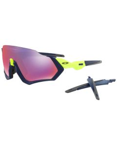 Oakley Flight Jacket Blu Opaco e Giallo Fluo Lenti Prizm Road Occhiali Ciclismo